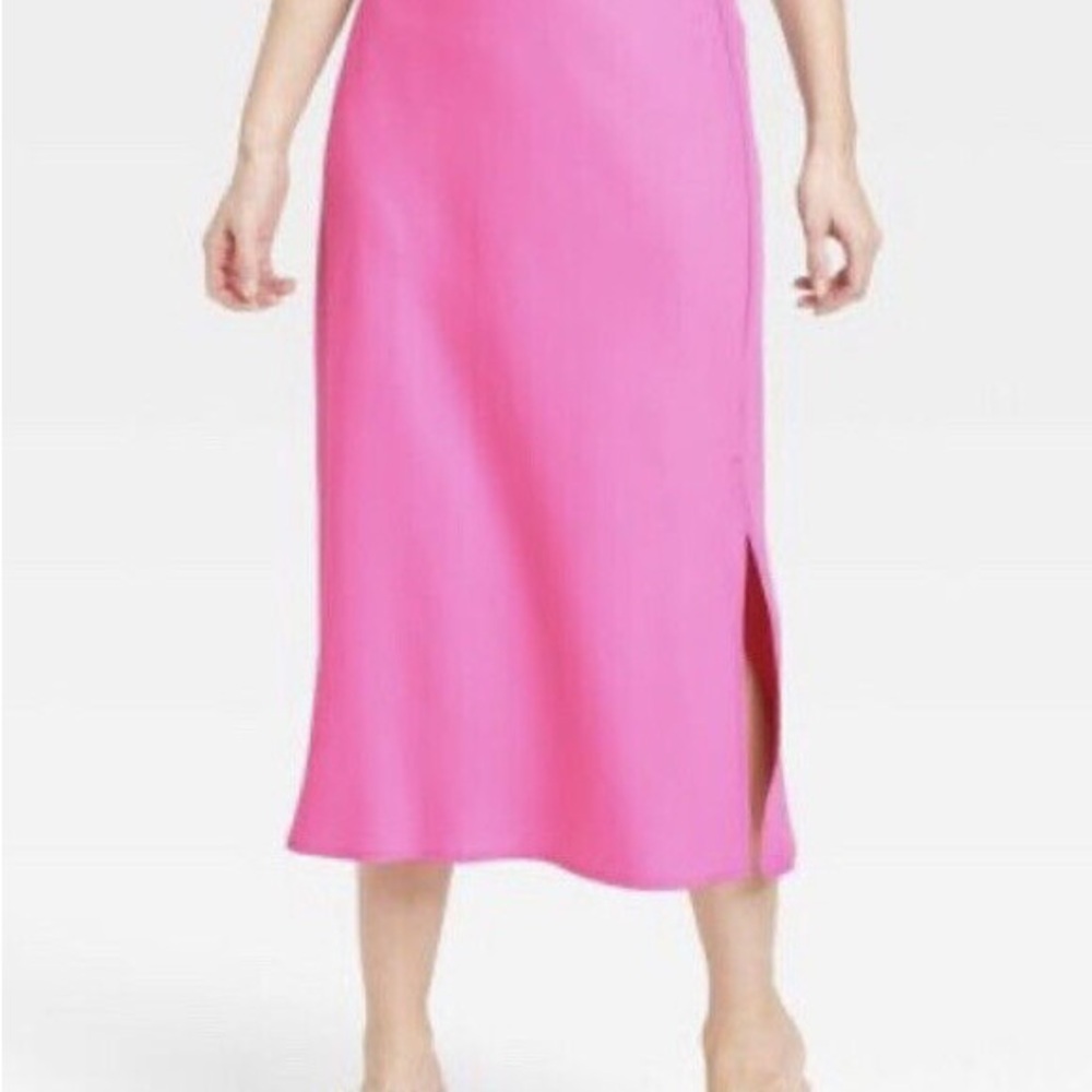 A NEW DAY Pink Satin Midi Skirt - XL